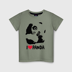 Футболка хлопковая детская I love panda, цвет: авокадо