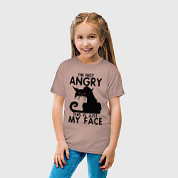 Футболка хлопковая детская I am not angry cat, цвет: пыльно-розовый — фото 2
