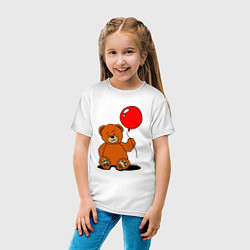 Футболка хлопковая детская Плюшевый медведь с воздушным шариком, цвет: белый — фото 2