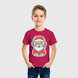 Футболка хлопковая детская Дед Мороз в наушниках, цвет: маджента — фото 2