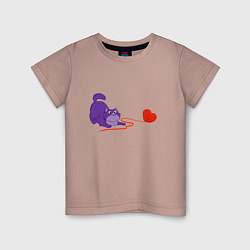 Футболка хлопковая детская Котик охотится за клубком, цвет: пыльно-розовый