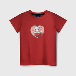 Футболка хлопковая детская Мультяшный котенок и сердечко, цвет: красный