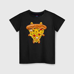Футболка хлопковая детская Кот пицца, цвет: черный