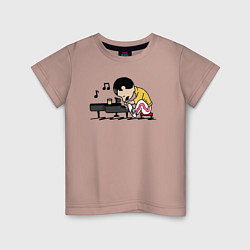 Футболка хлопковая детская Фредди Меркьюри за роялем, цвет: пыльно-розовый