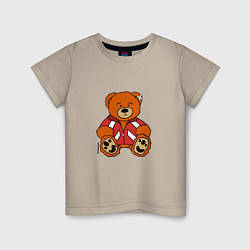 Футболка хлопковая детская Медведь Марат в спортивном костюме, цвет: миндальный