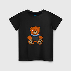 Футболка хлопковая детская Медведь Вова с пластырем, цвет: черный