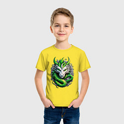 Футболка хлопковая детская Зеленый дракон символ 2024 года, цвет: желтый — фото 2