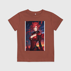 Футболка хлопковая детская Девушка в красном аниме в тренде, цвет: кирпичный