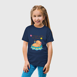 Футболка хлопковая детская Мем капибара и пончик: не падай духом, цвет: тёмно-синий — фото 2