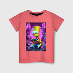 Футболка хлопковая детская Bart Simpson - cool gamer, цвет: коралловый