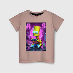 Футболка хлопковая детская Bart Simpson - cool gamer, цвет: пыльно-розовый