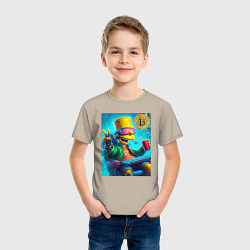 Детская футболка Барт Симпсон владелец биткоина / Миндальный – фото 3