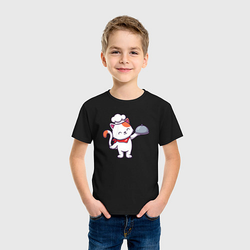 Детская футболка Котик шеф / Черный – фото 3