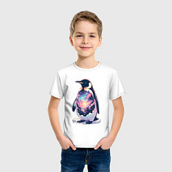 Футболка хлопковая детская Пингвин с космосом, цвет: белый — фото 2