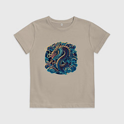 Футболка хлопковая детская Dragon - irezumi art, цвет: миндальный