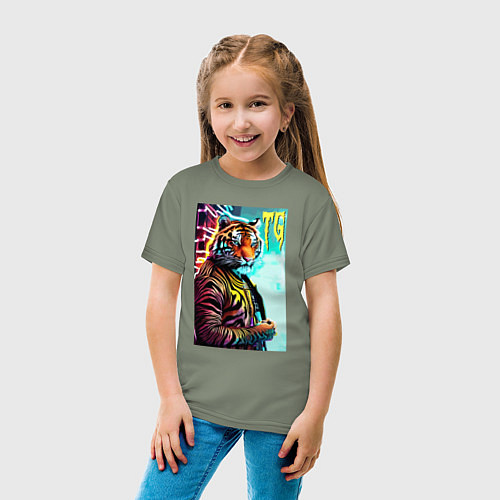 Детская футболка Модный тигр - неон / Авокадо – фото 4