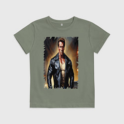 Футболка хлопковая детская Арнольд Шварценеггер терминатор, цвет: авокадо