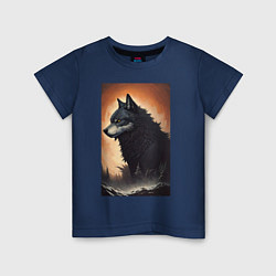 Футболка хлопковая детская Большой и страшный серый волк, цвет: тёмно-синий