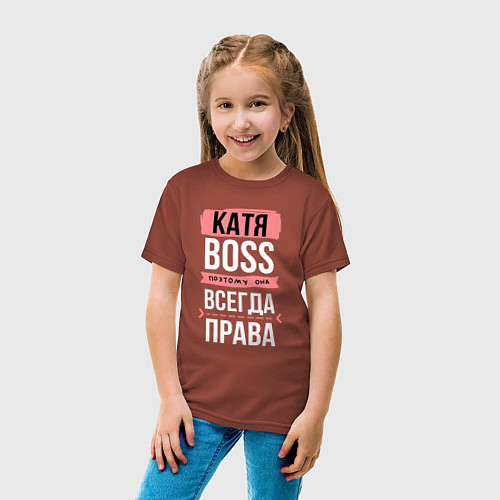 Детская футболка Босс Катя - всегда права / Кирпичный – фото 4