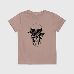 Футболка хлопковая детская Глитч череп, цвет: пыльно-розовый