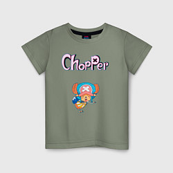Футболка хлопковая детская Чоппер доктор из аниме ван пис, цвет: авокадо