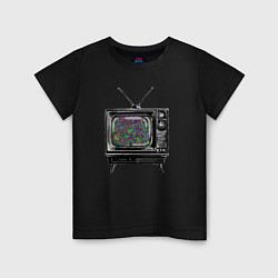 Футболка хлопковая детская Старый телевизор цветной шум, цвет: черный