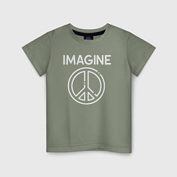 Футболка хлопковая детская Imagine peace, цвет: авокадо