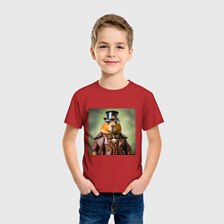 Футболка хлопковая детская Мем капибара в очках в стиле стимпанк, цвет: красный — фото 2