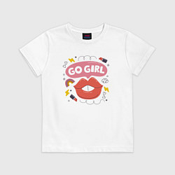 Футболка хлопковая детская Go girl lips, цвет: белый