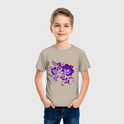 Футболка хлопковая детская Веточка с цветами - фиолетовая гжель, цвет: миндальный — фото 2