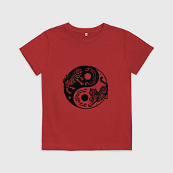 Футболка хлопковая детская Тигры Инь Янь, цвет: красный