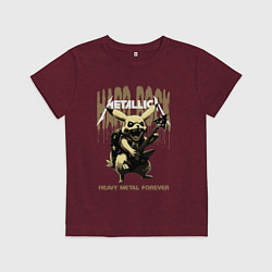 Футболка хлопковая детская Metallica на фоне тяжёлого рока от Пикачу, цвет: меланж-бордовый