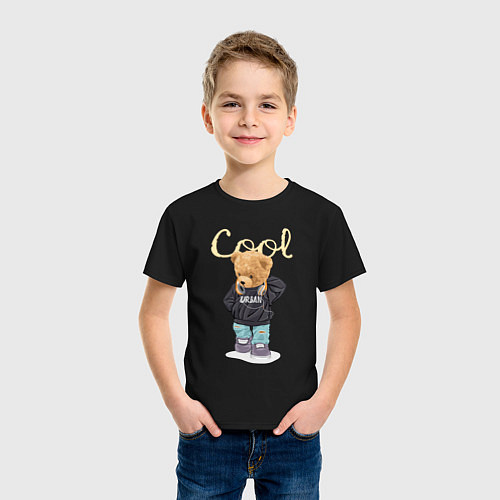 Детская футболка Плюшевый медвежонок в наушниках / Черный – фото 3
