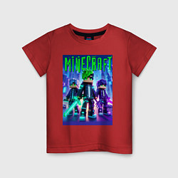 Футболка хлопковая детская Cyberpunk and Minecraft - collaboration, цвет: красный