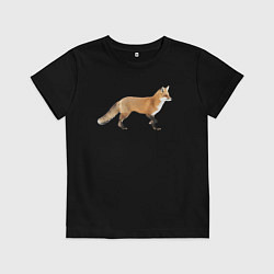 Футболка хлопковая детская Рыжая идущая лиса, цвет: черный