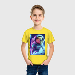 Футболка хлопковая детская Полёт капибары в космосе - неон, цвет: желтый — фото 2