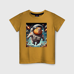 Футболка хлопковая детская Capybara is a brave cosmonaut, цвет: горчичный