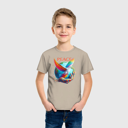 Детская футболка Голубь мира peace / Миндальный – фото 3