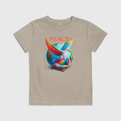 Футболка хлопковая детская Голубь мира peace, цвет: миндальный