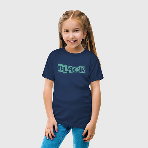 Детская футболка Слово black на зелёном / Тёмно-синий – фото 4