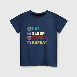 Футболка хлопковая детская Eat sleep roblox repeat art, цвет: тёмно-синий