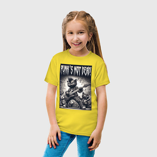 Детская футболка Black kitten - punks not dead / Желтый – фото 4