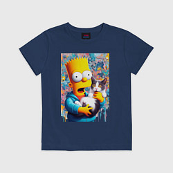 Футболка хлопковая детская Bart Simpson with a kitten - ai art, цвет: тёмно-синий