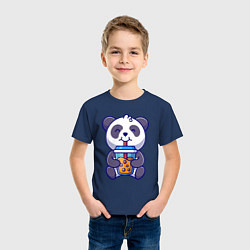 Футболка хлопковая детская Drinking panda, цвет: тёмно-синий — фото 2