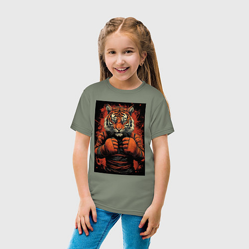Детская футболка Тигр Муай Тай в стойке / Авокадо – фото 4