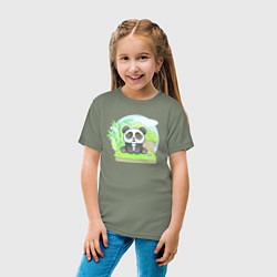 Футболка хлопковая детская Забавная панда, цвет: авокадо — фото 2