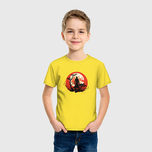 Детская футболка Самурай на закате у дерева / Желтый – фото 3
