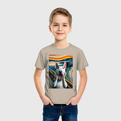 Футболка хлопковая детская Булли в картине крик - нейросеть, цвет: миндальный — фото 2