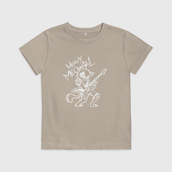 Футболка хлопковая детская Кот хеви метал, цвет: миндальный