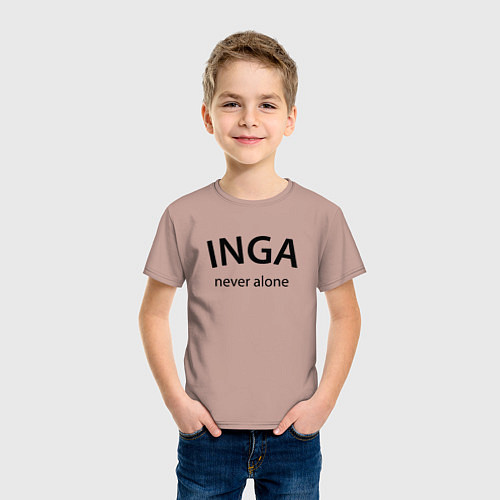 Детская футболка Inga never alone - motto / Пыльно-розовый – фото 3